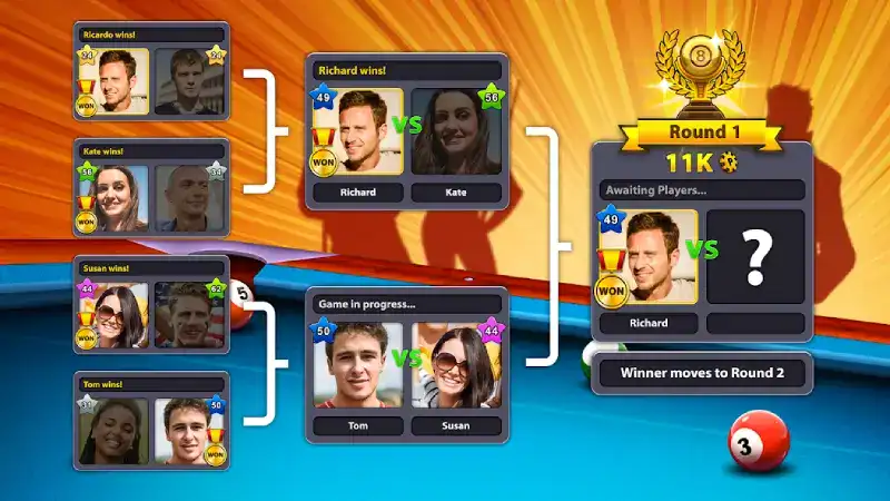 تحميل لعبة البلياردو 8 Ball Pool مهكرة Apk نقود وسهم طويل للاندرويد 2026 أخر إصدار مجانا
